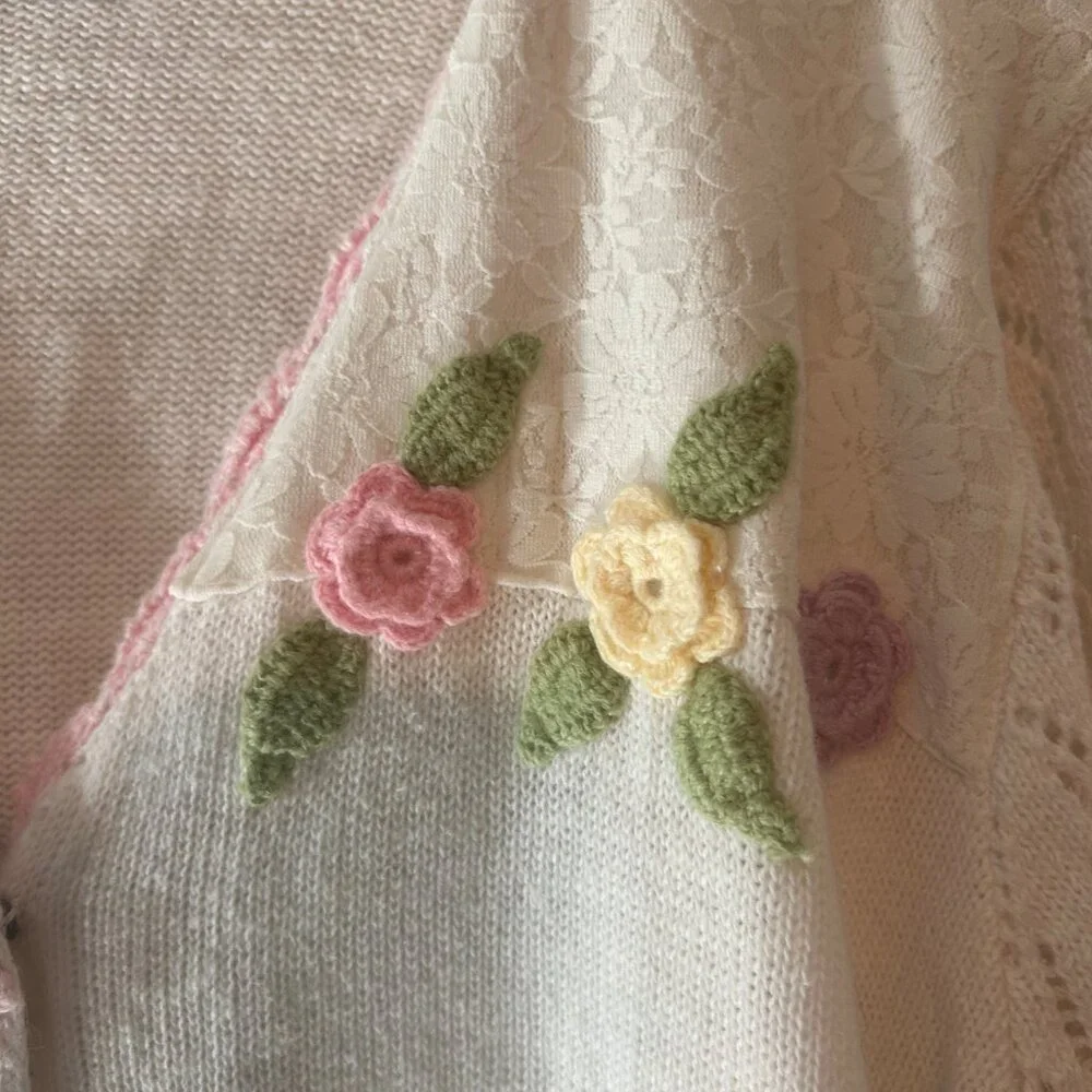 Storybook Knits Vintage Novelty Cardigan w/Crochet trim - Med (RARE) - Picture 5 of 12